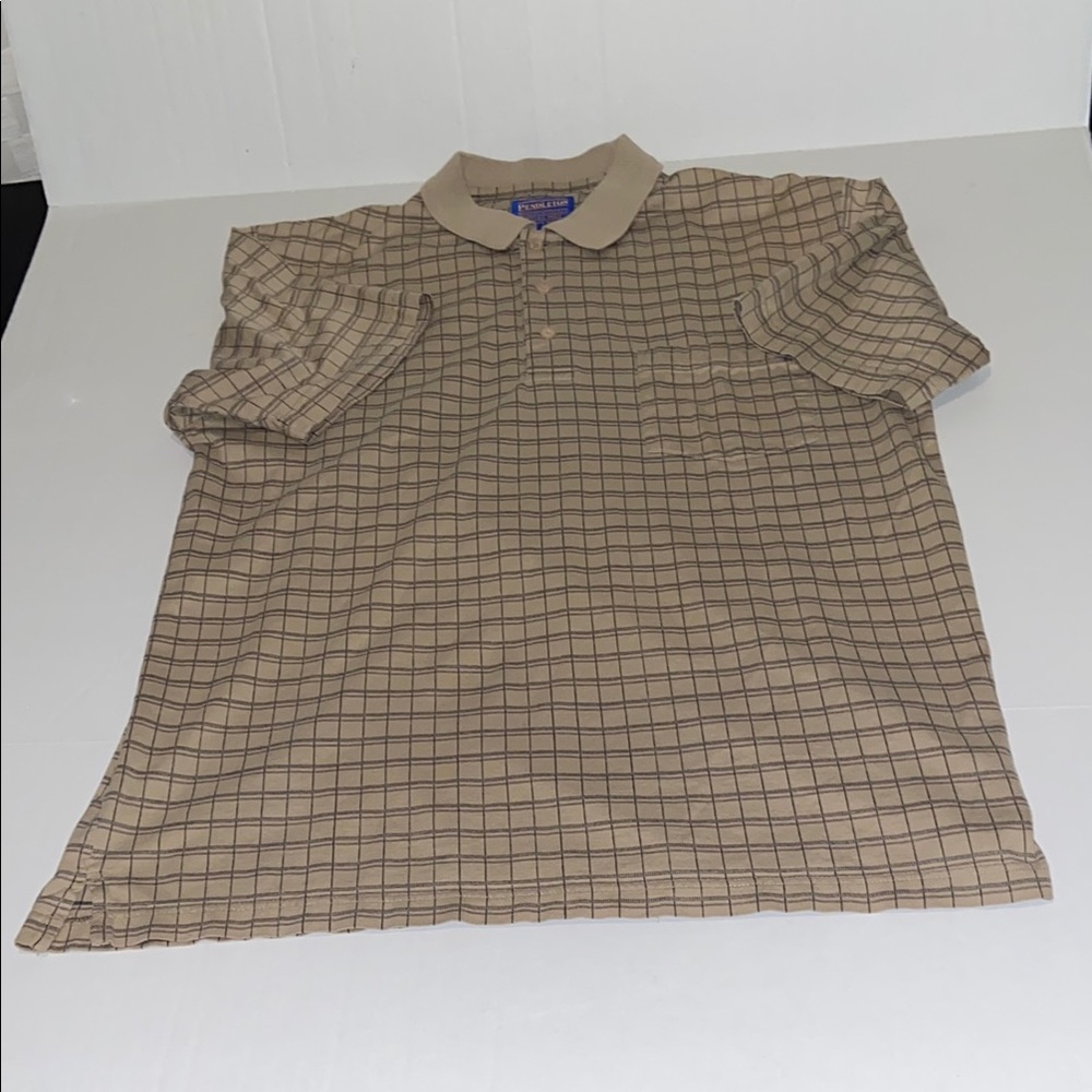 Pendleton Men’s Tan Polo Shirt with Checkered Design Size Large